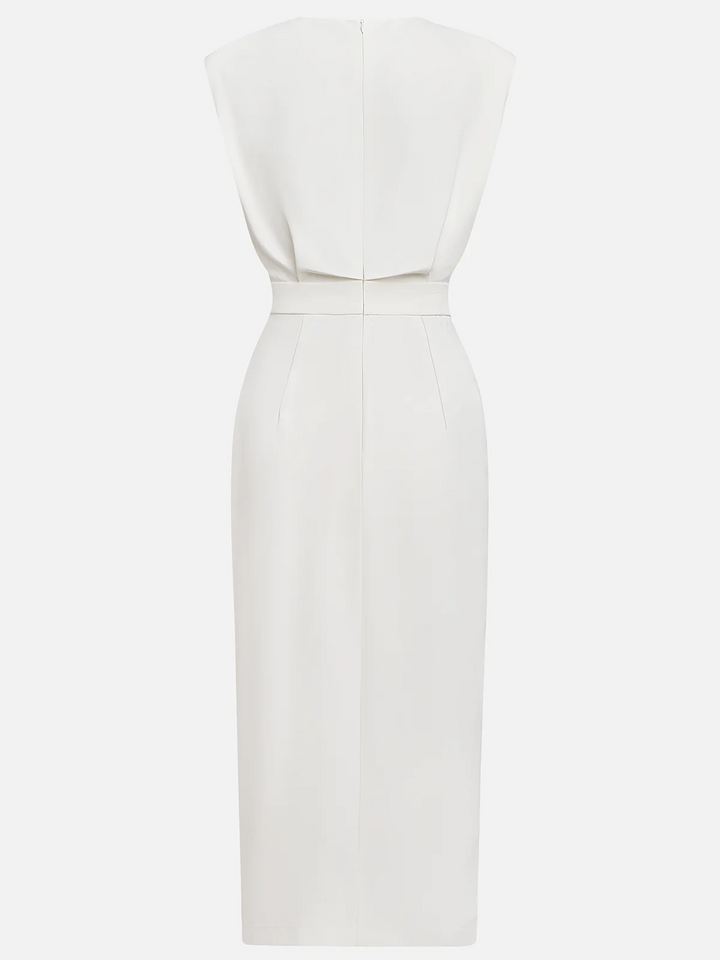 Women's Elegant Button-Front Detail Work Dress with Slit | Midi