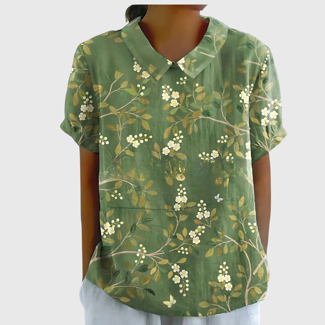 Women's Collared Floral Blouse | Short Sleeve