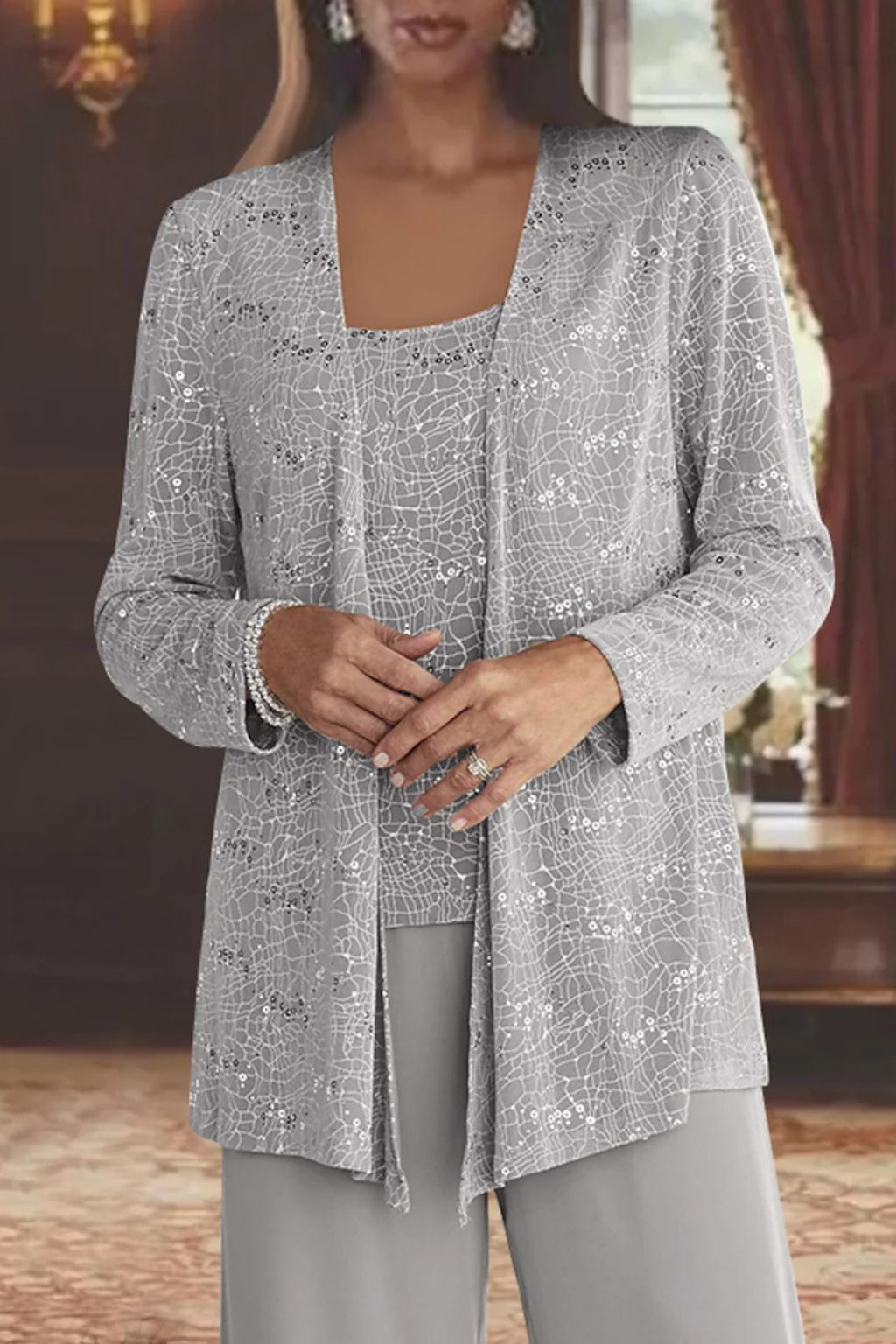 Women's Party Jacket and Top and Wide Leg Trouser | Three Piece