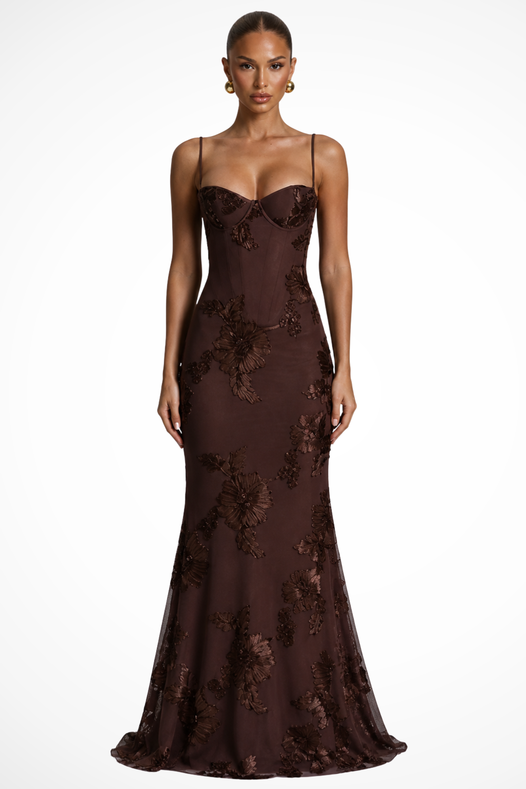 Women's Floral Corset Cami Strap Wedding Guest Dress | Maxi