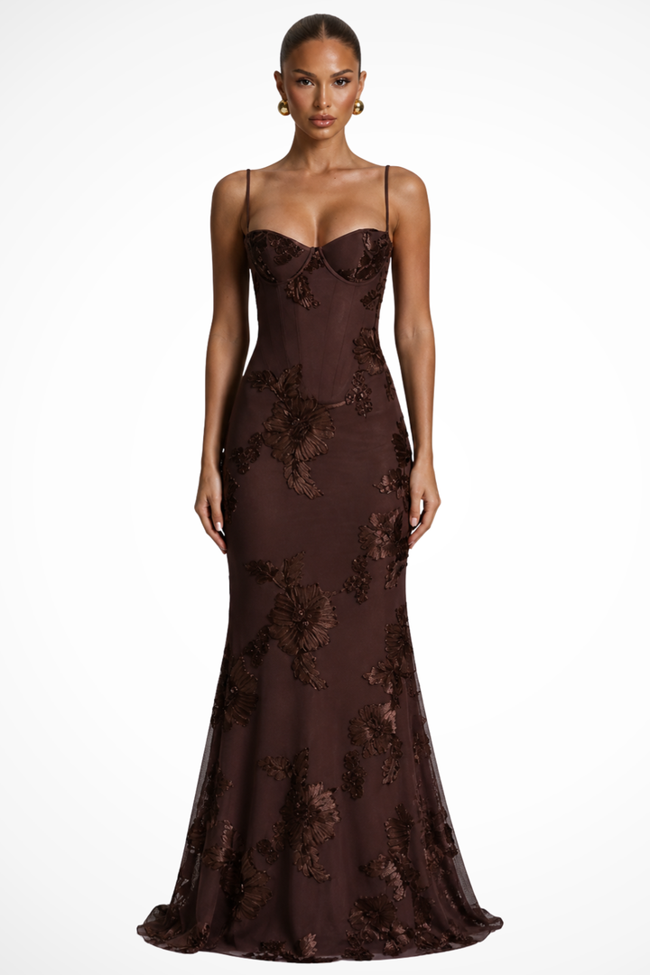 Women's Floral Corset Cami Strap Wedding Guest Dress | Maxi
