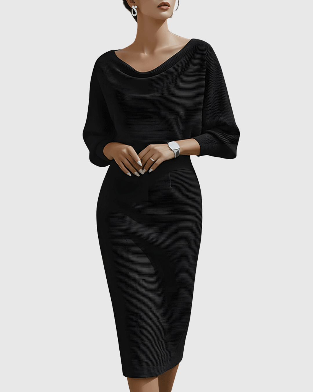 Women's Elegant Draped Batwing Formal Dress | Midi