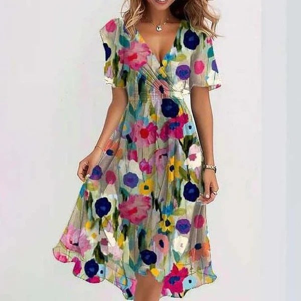 Women's Elegant Summer Plunging V-Neck Dress | Midi