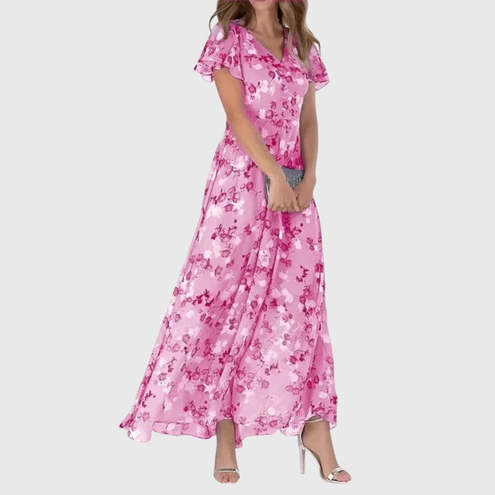 Women's Flutter Sleeve Flowy Floral Dress | Maxi