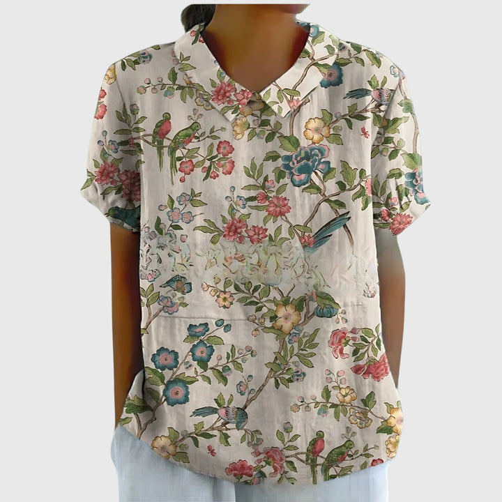 Women's Collared Floral Blouse | Short Sleeve