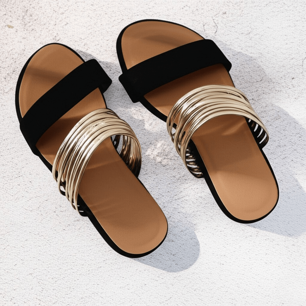 Women's Flat Sole Orthopedic Multi-Strap Slide Sandals | Slip On
