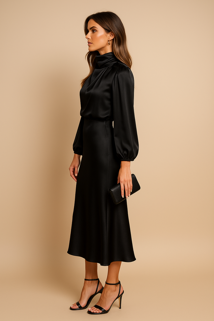Women's Long Bishop Sleeves Mock Formal Dress | Midi