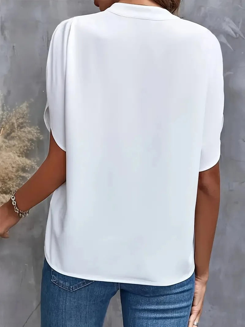 Women's Elegant Loose V-neck Blouse | Short Sleeve