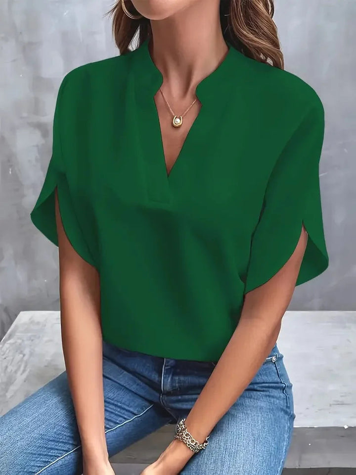 Women's Elegant Loose V-neck Blouse | Short Sleeve