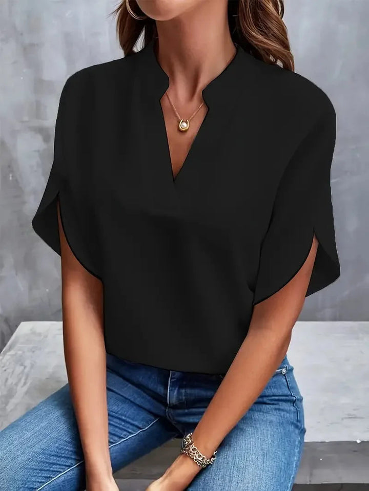 Women's Elegant Loose V-neck Blouse | Short Sleeve