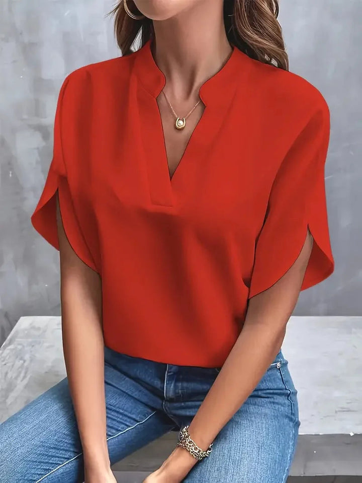 Women's Elegant Loose V-neck Blouse | Short Sleeve