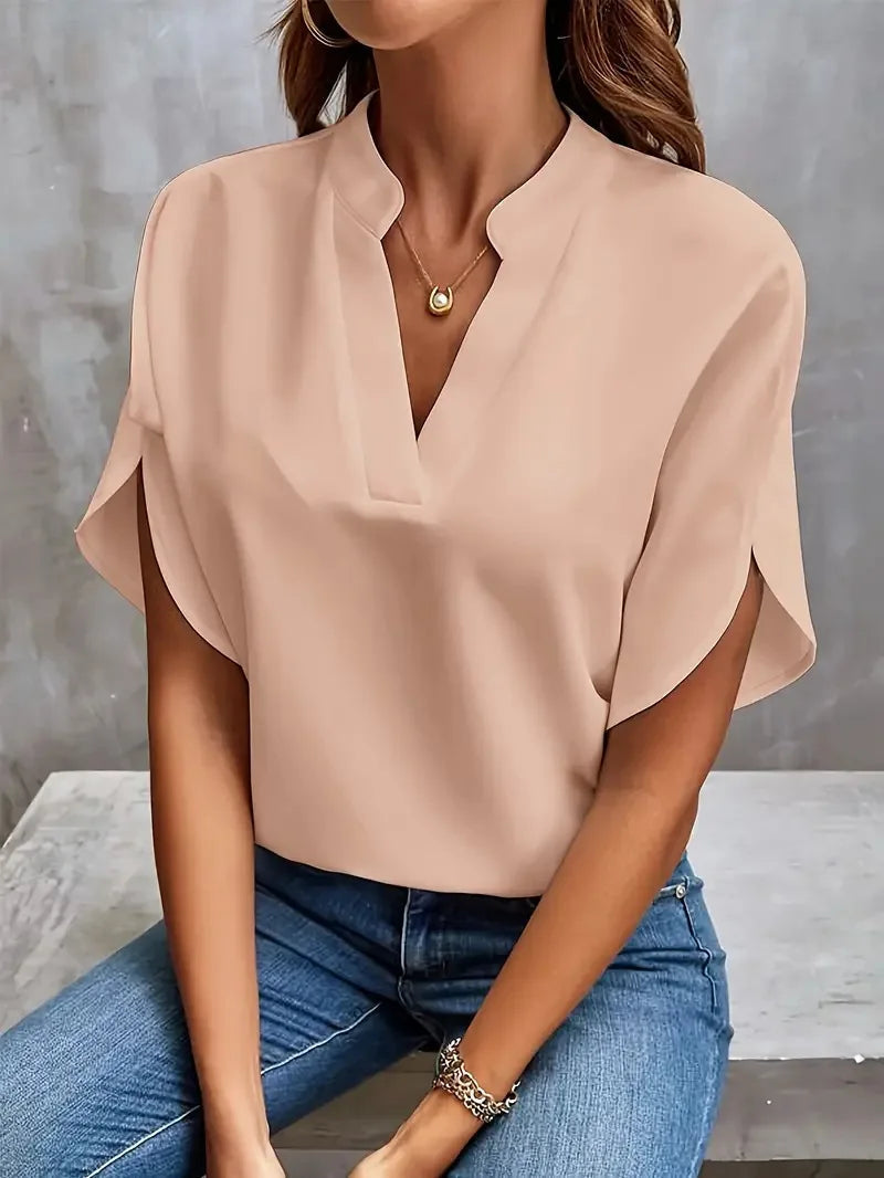 Women's Elegant Loose V-neck Blouse | Short Sleeve