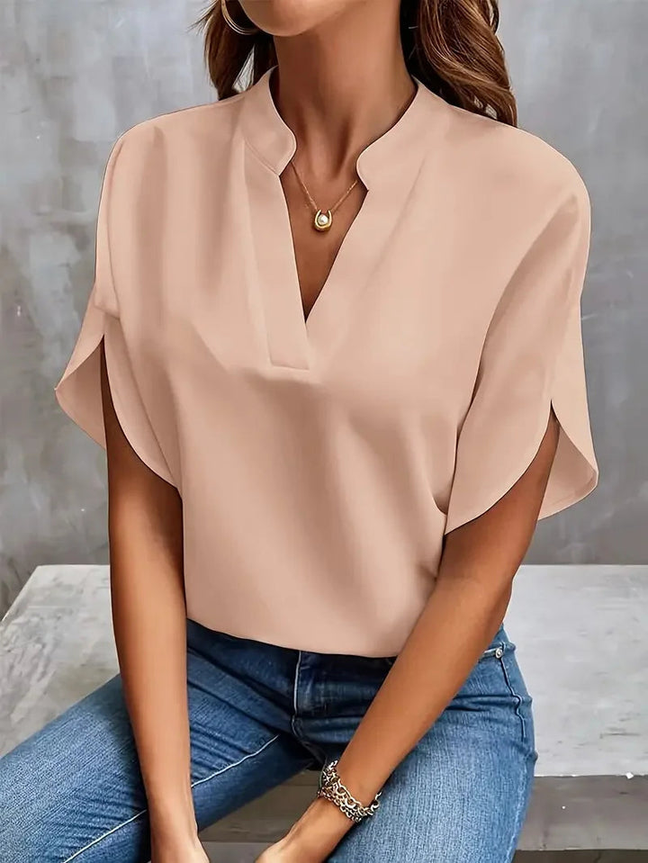 Women's Elegant Loose V-neck Blouse | Short Sleeve