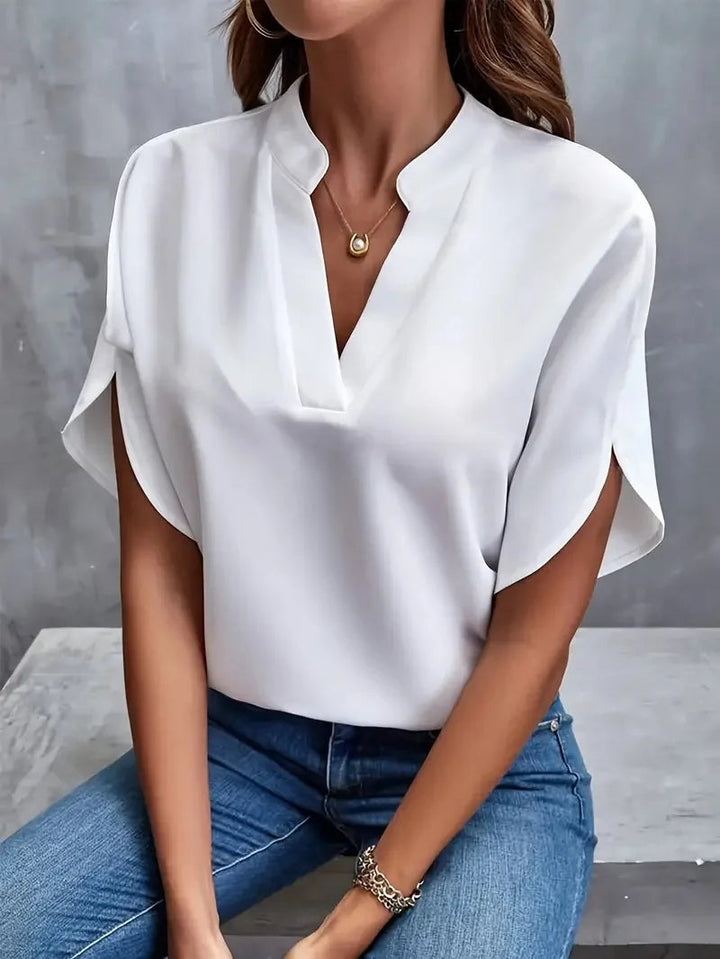 Women's Elegant Loose V-neck Blouse | Short Sleeve