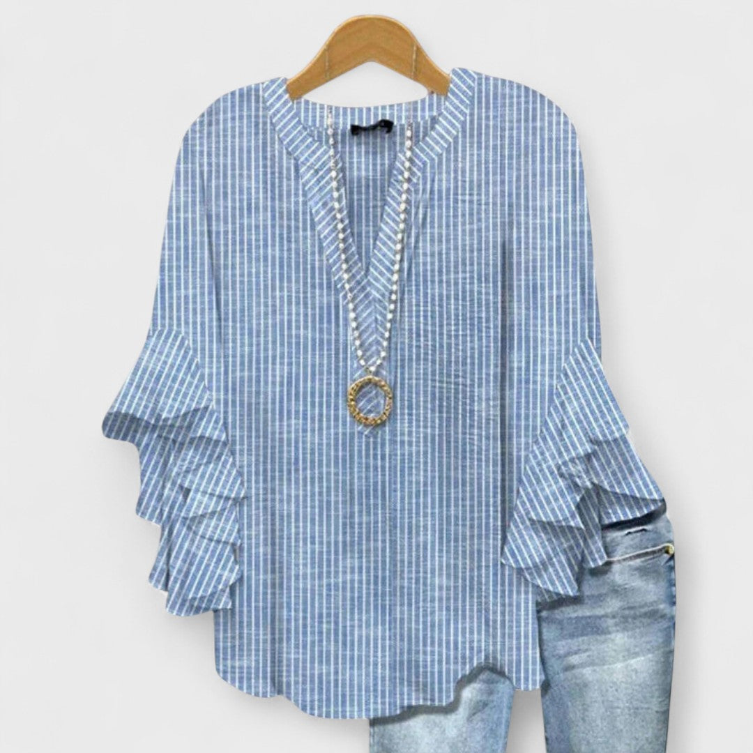 Women's Elegant Ruffle Sleeve Loose Blouse | Short Sleeve