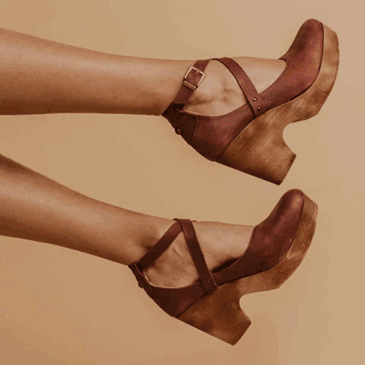 Women's Elegant Closed Toe Ankle Strap Sandals | Wedge Heel