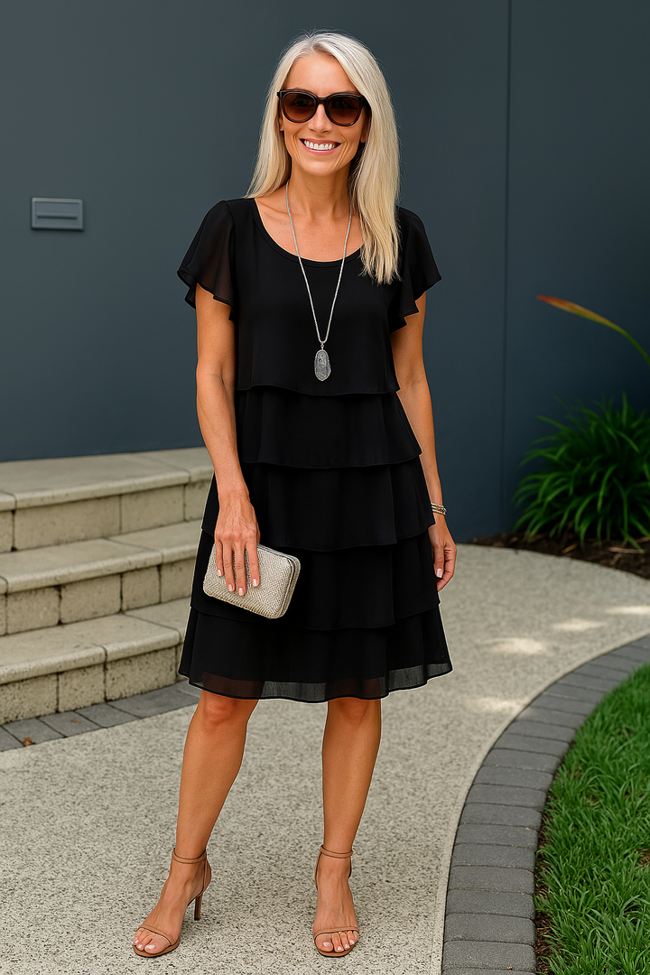 Women’s Elegant Short Sleeve Layered Dress | Midi