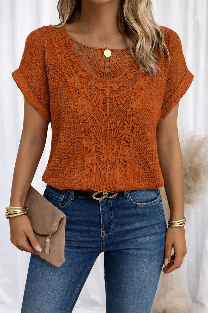 Women's Casual Boho Textured Blouse | Short Sleeves