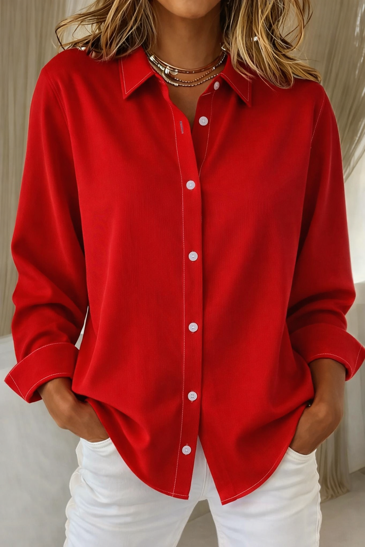Women's Elegant Summer Button Up Collared Blouse | Long Sleeves