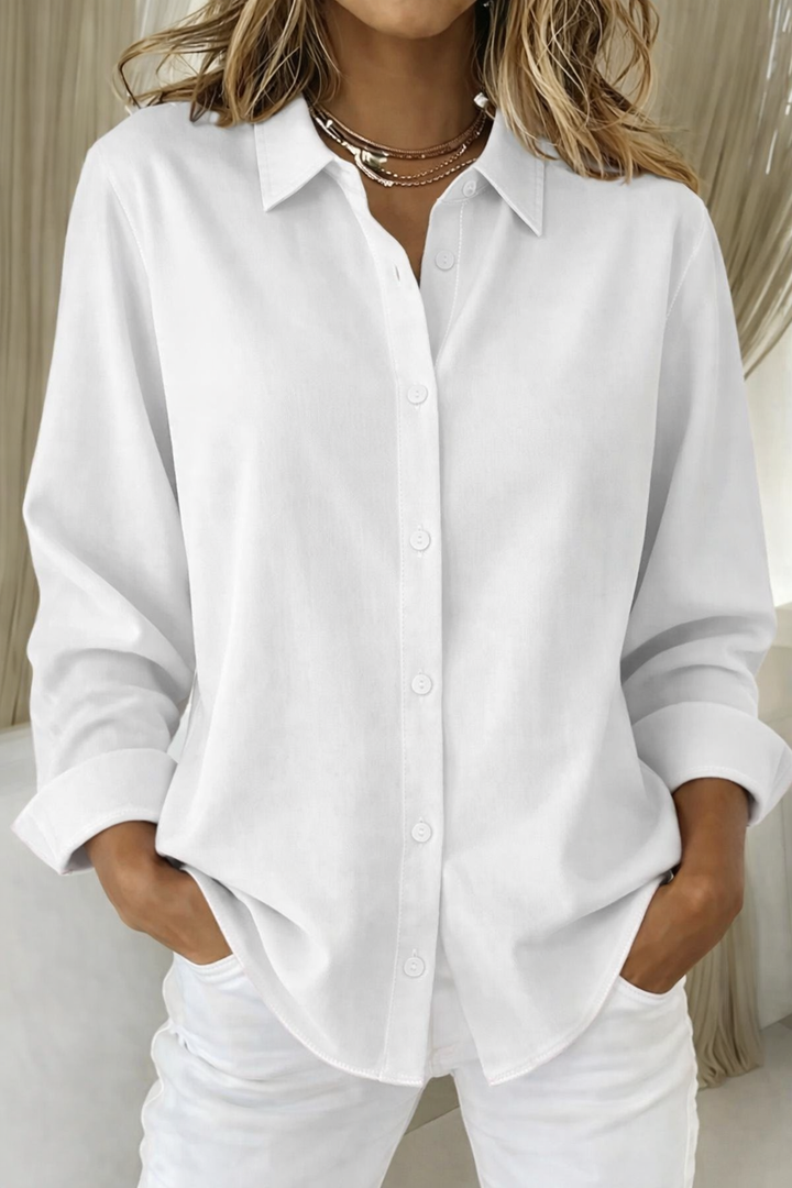 Women's Elegant Summer Button Up Collared Blouse | Long Sleeves