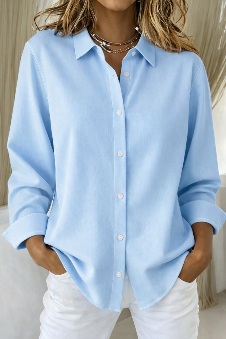 Women's Elegant Summer Button Up Collared Blouse | Long Sleeves