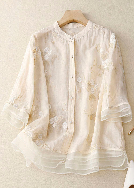 Women's Vintage Floral Layered Button Up Blouse | Three Quarter Sleeves