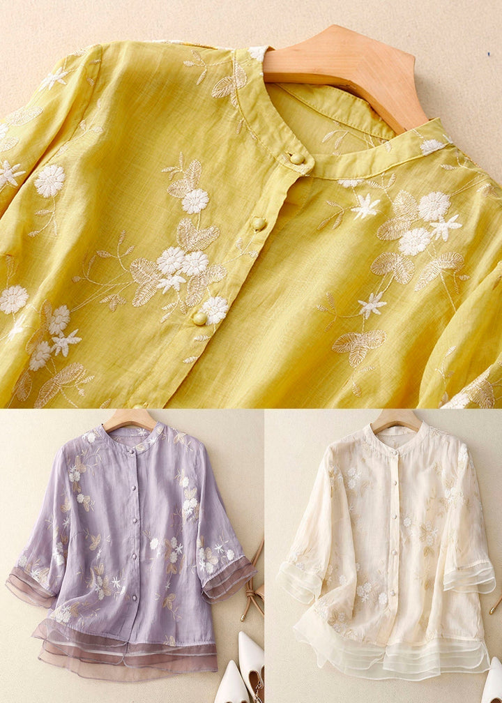 Women's Vintage Floral Layered Button Up Blouse | Three Quarter Sleeves
