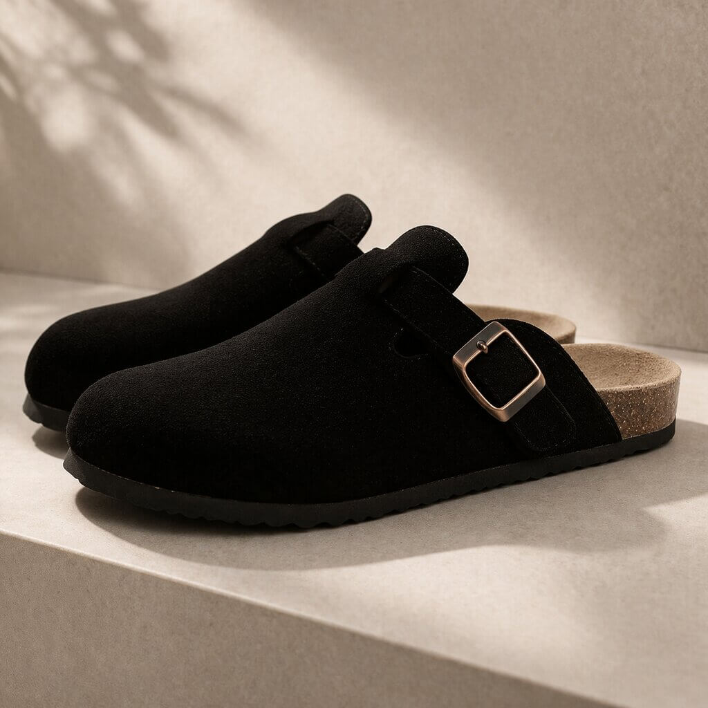Men's Buckle Detail Closed Toe Comfort Clogs | Slip On