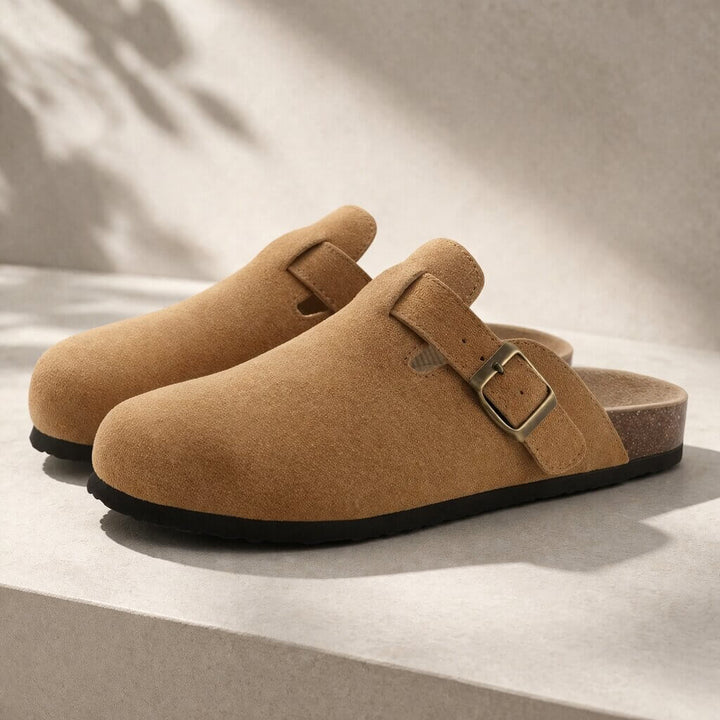 Men's Buckle Detail Closed Toe Comfort Clogs | Slip On