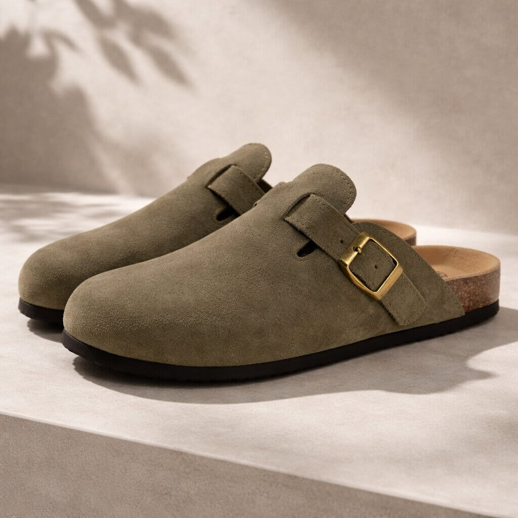 Men's Buckle Detail Closed Toe Comfort Clogs | Slip On