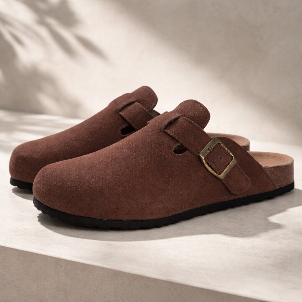 Men's Buckle Detail Closed Toe Comfort Clogs | Slip On