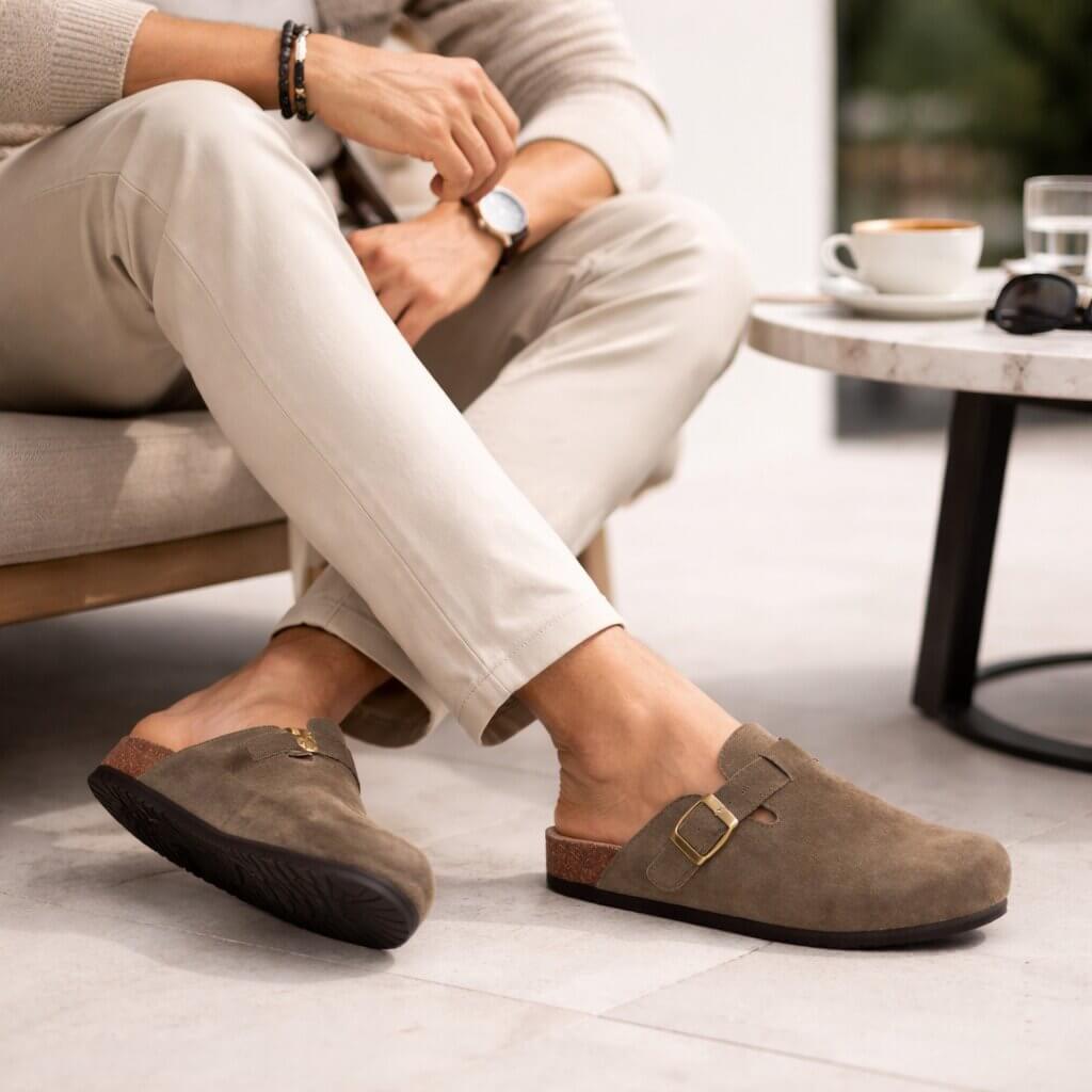 Men's Buckle Detail Closed Toe Comfort Clogs | Slip On