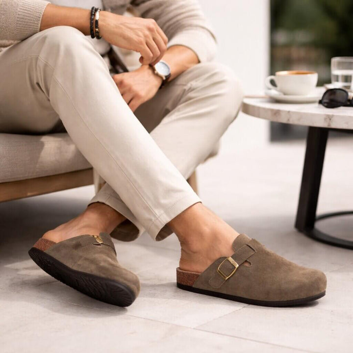 Men's Buckle Detail Closed Toe Comfort Clogs | Slip On