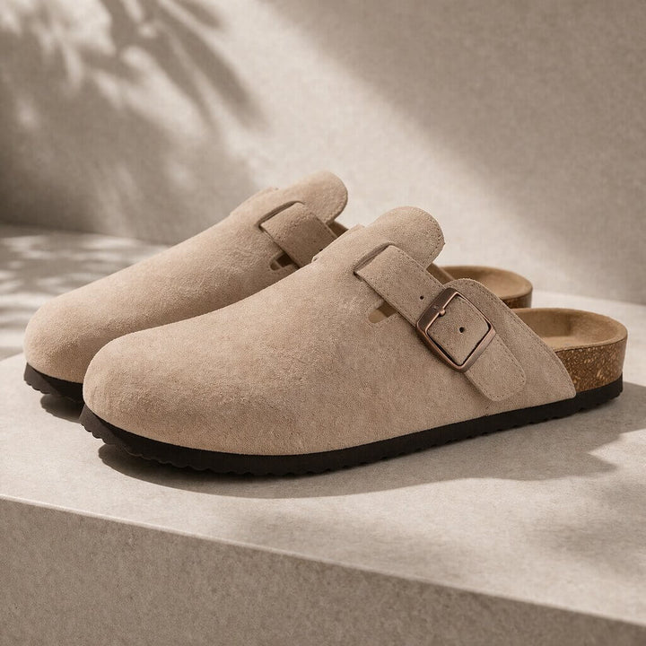 Men's Buckle Detail Closed Toe Comfort Clogs | Slip On