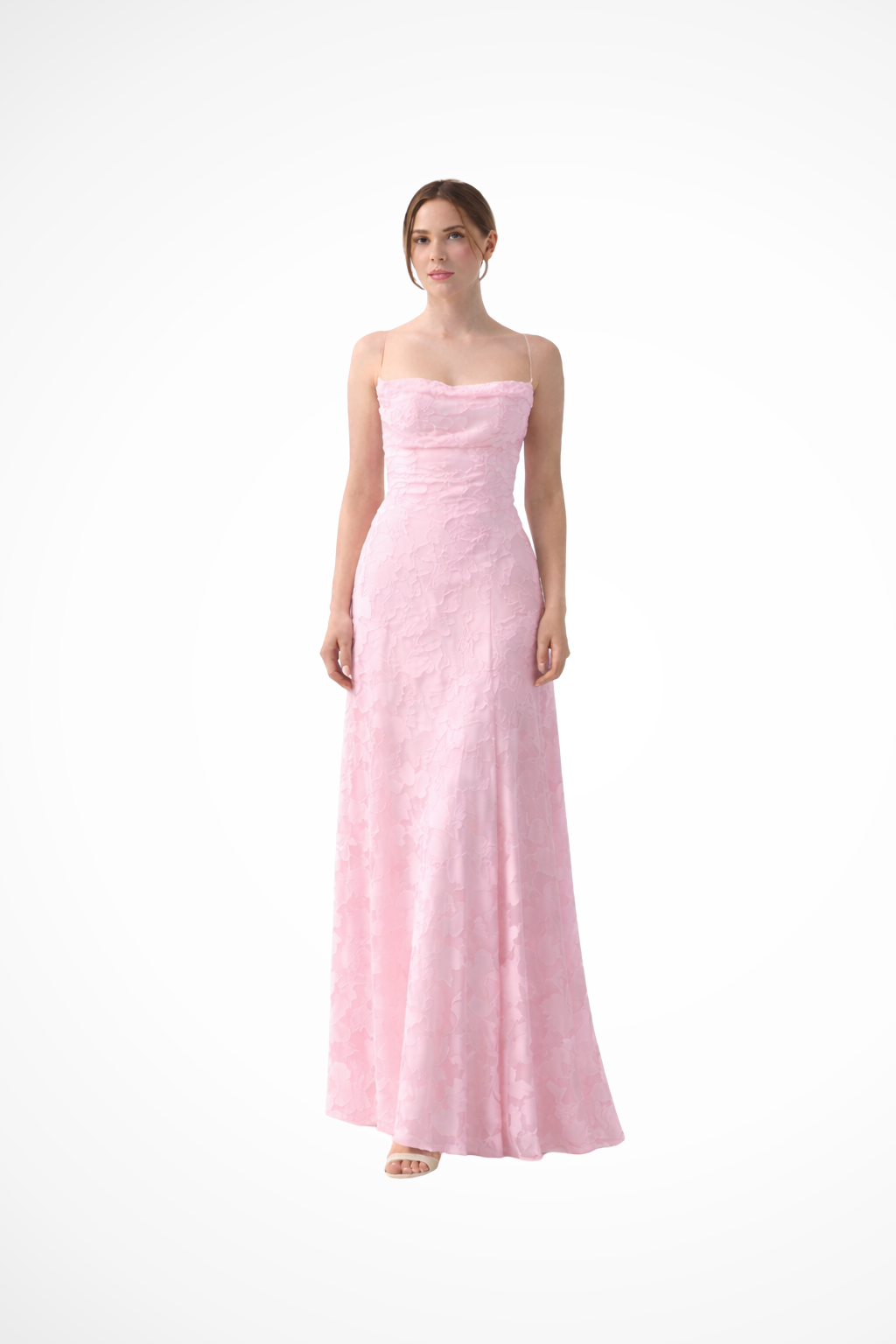 Women's Spaghetti Strap Straight Neckline Floral Formal Dress | Maxi