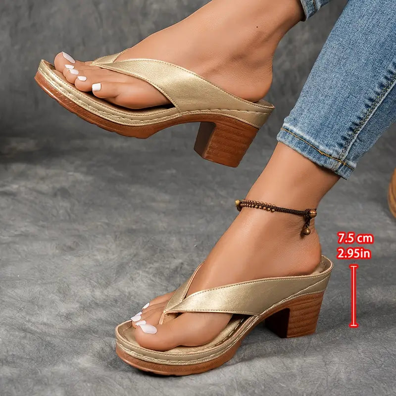 Women's Casual Low Block Heel Thong Slipper Sandals | Orthopedic