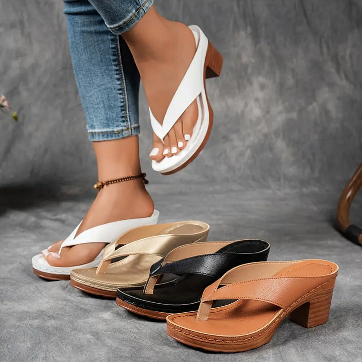 Women's Casual Low Block Heel Thong Slipper Sandals | Orthopedic