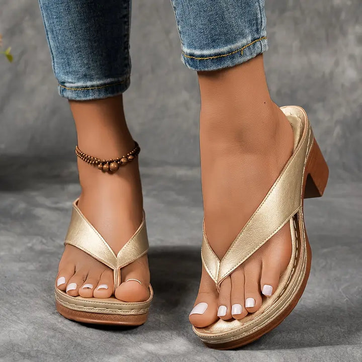 Women's Casual Low Block Heel Thong Slipper Sandals | Orthopedic