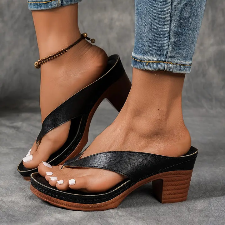 Women's Casual Low Block Heel Thong Slipper Sandals | Orthopedic