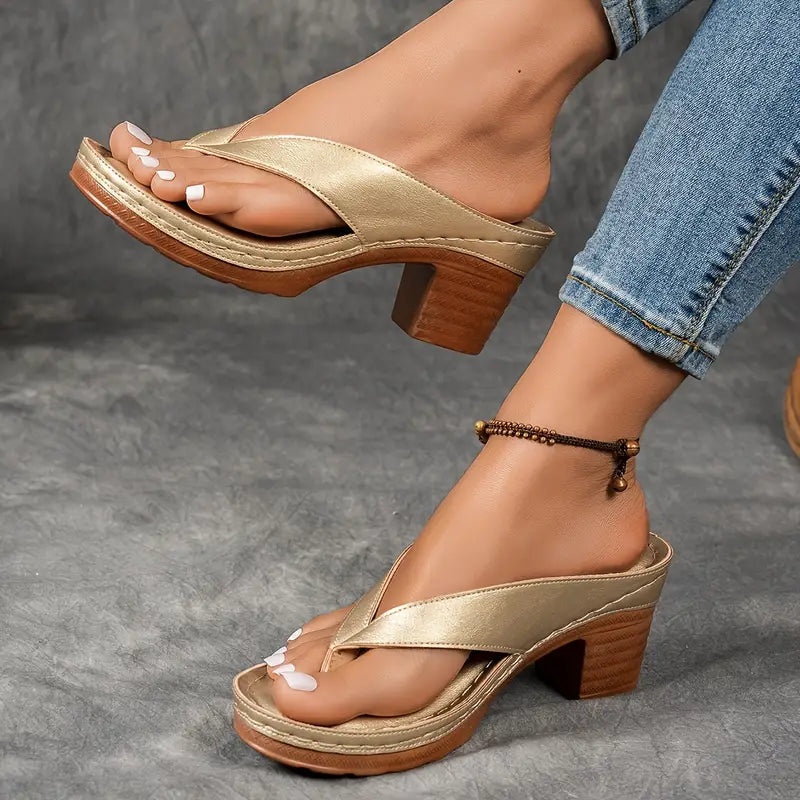 Women's Casual Low Block Heel Thong Slipper Sandals | Orthopedic