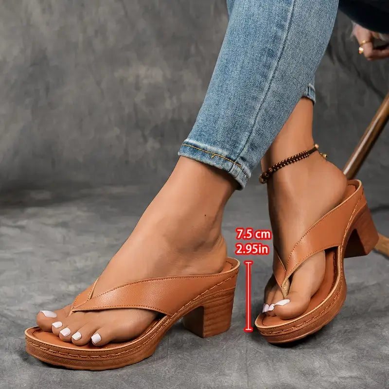 Women's Casual Low Block Heel Thong Slipper Sandals | Orthopedic