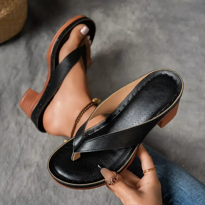 Women's Casual Low Block Heel Thong Slipper Sandals | Orthopedic