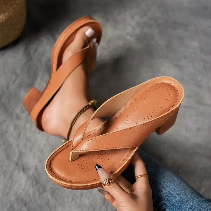 Women's Casual Low Block Heel Thong Slipper Sandals | Orthopedic