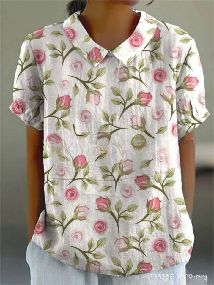 Women's Spring Collared Floral Blouse | Short Sleeves