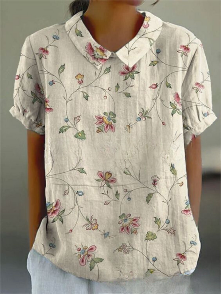Women's Spring Collared Floral Blouse | Short Sleeves
