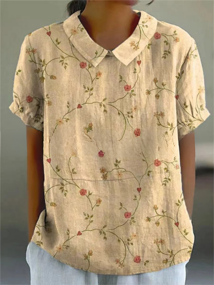 Women's Spring Collared Floral Blouse | Short Sleeves