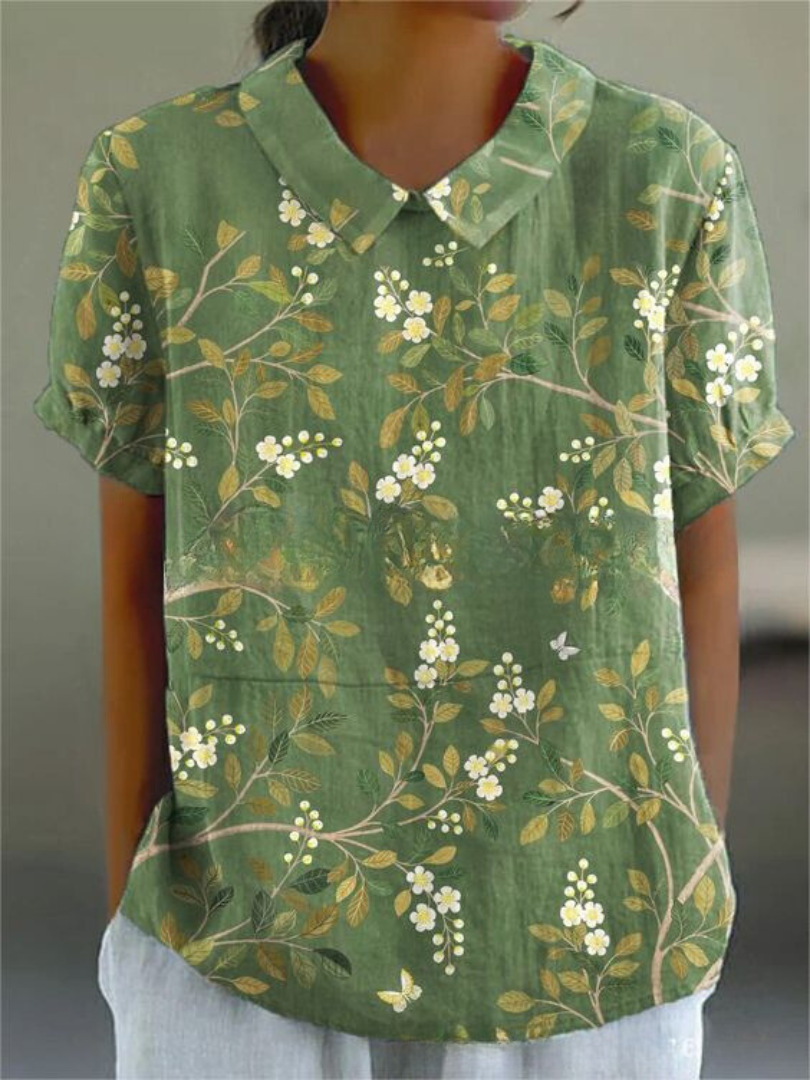 Women's Spring Collared Floral Blouse | Short Sleeves