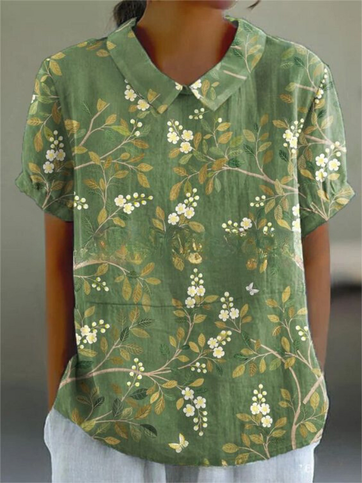 Women's Spring Collared Floral Blouse | Short Sleeves