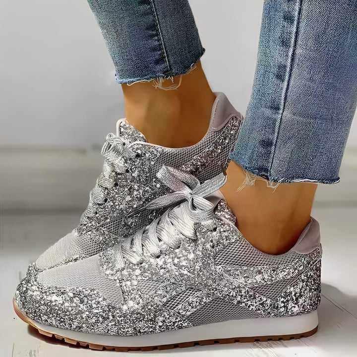 Women's Casual Glitter Detail Flat Sneakers | Orthopedic