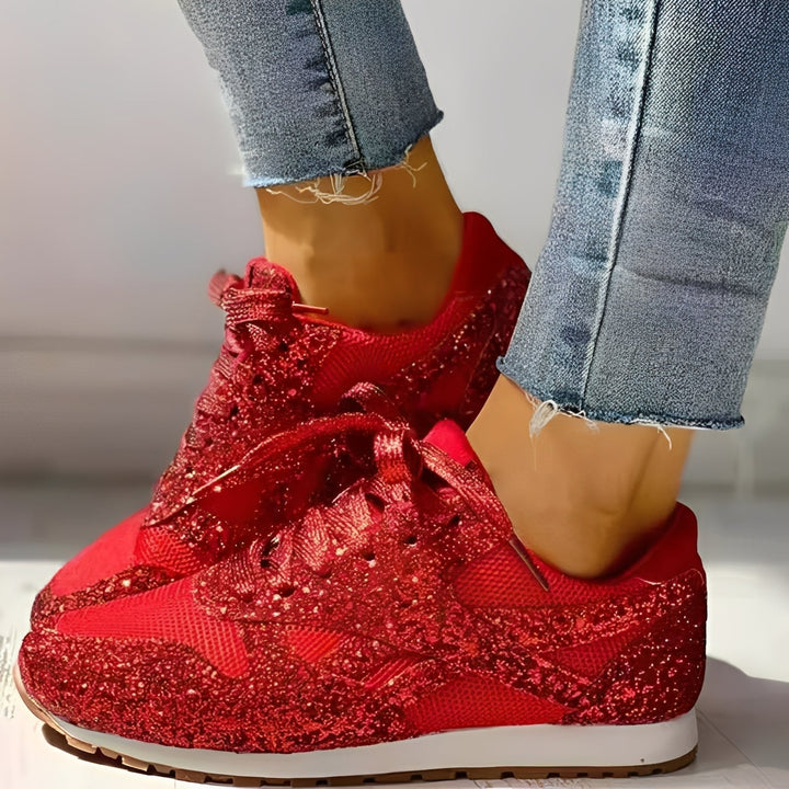 Women's Casual Glitter Detail Flat Sneakers | Orthopedic